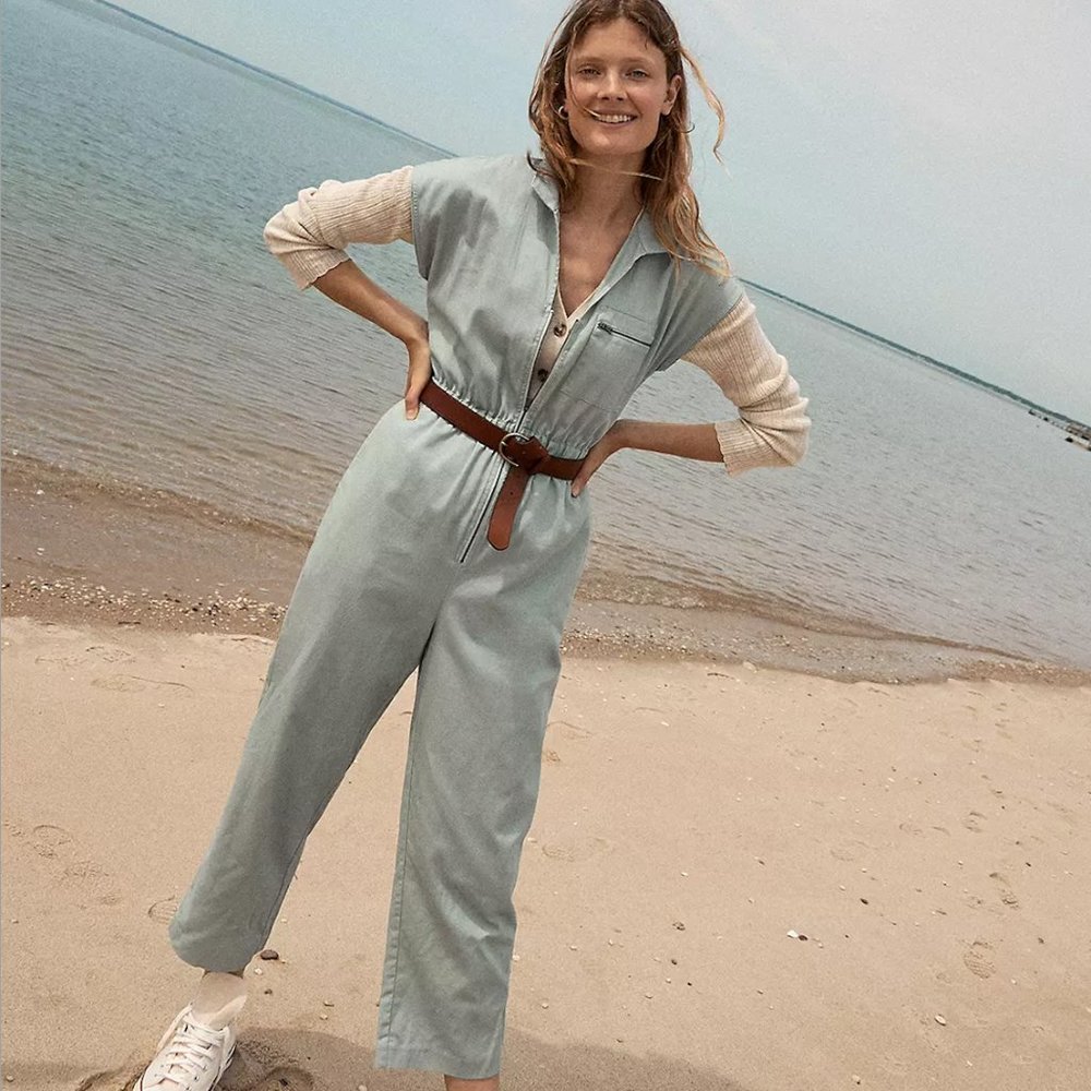 Short-Sleeve Zip-Pocket Coverall Jumpsuit